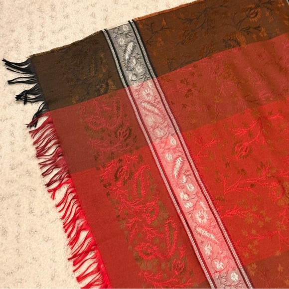 Silky Scarf Wrap Shawl Earthy Warm Tones Brown Burgundy Made In France Luxury - Picture 10 of 12